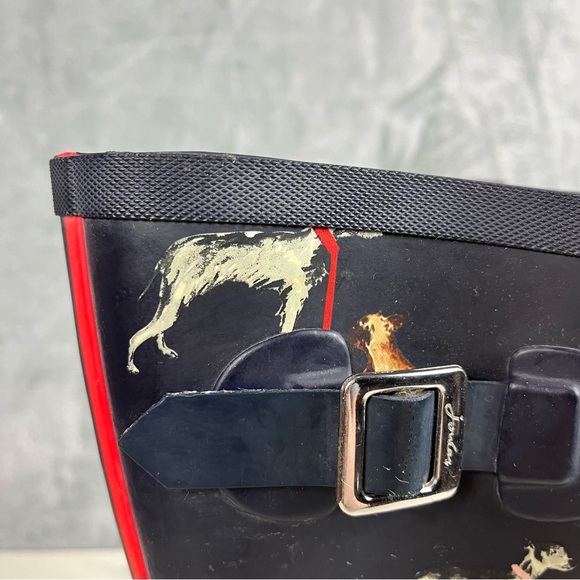 Joules Molly Dog Print Welly Rain Boots US Size 10 Slip On Galoshes Navy Blue - Picture 7 of 16